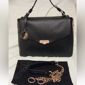 Versace Collection 'Vitello Stampa Alce' Bag Black Leather Gold Hardware NWT